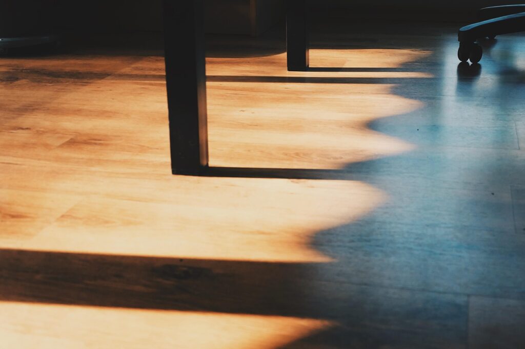 hardwood flooring under a table